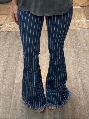 Cello Striped Flared bell bottoms Jeans with Raw Hem Sz 3 Disco 70s style
